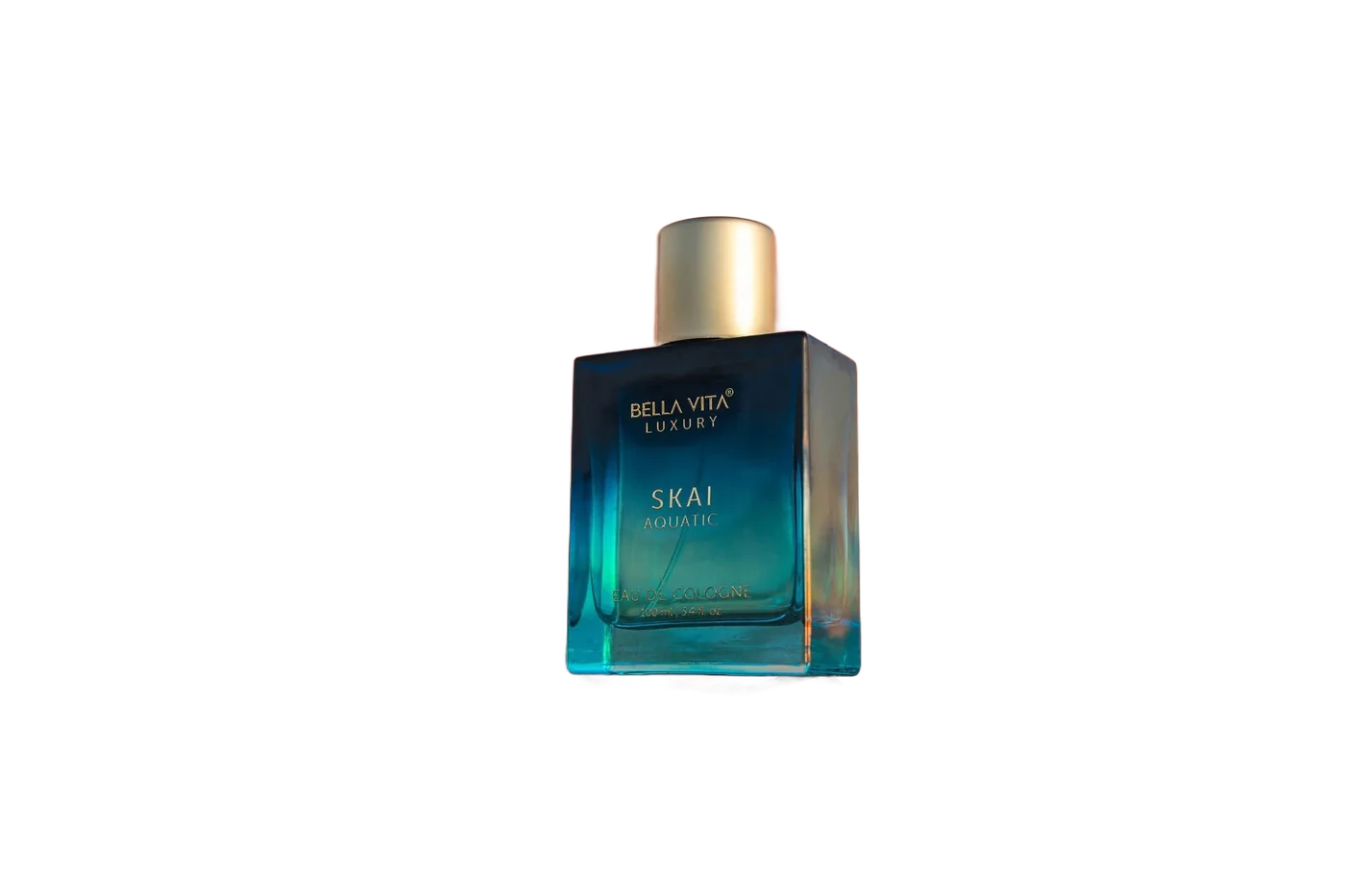 The same perfume bottle after background removal, on a solid colour background